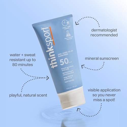 Thinksport SPF 50+ Mineral Sunscreen, 6 Fl Oz – Water Resistant