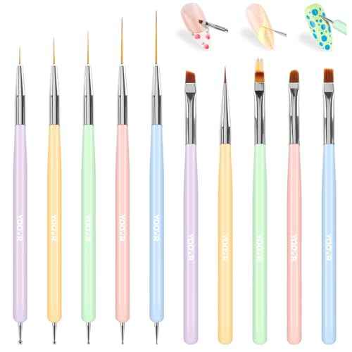 10 Pcs Nail Art Brushes Set, Nail Dotting Tools, French Tip Tool, Nail Art Deign Tools with Builder Gel Brush Polish Extension Brush Thin Liner Detail Painting Brushes, Nail Tech Supplies Kit
