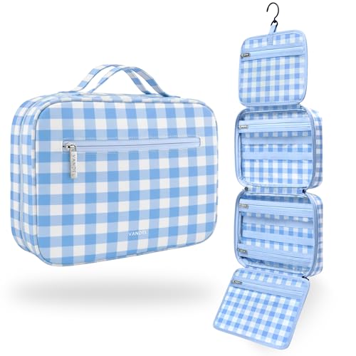 VANDEL Waterproof Hanging Toiletry Bag [TSA-Approved] Hanging Makeup Organizer Bag, Cosmetic Travel Bags for Women, Makeup Case Toiletries Organizer Hygiene Bathroom Shower Caddy - Blue Gingham