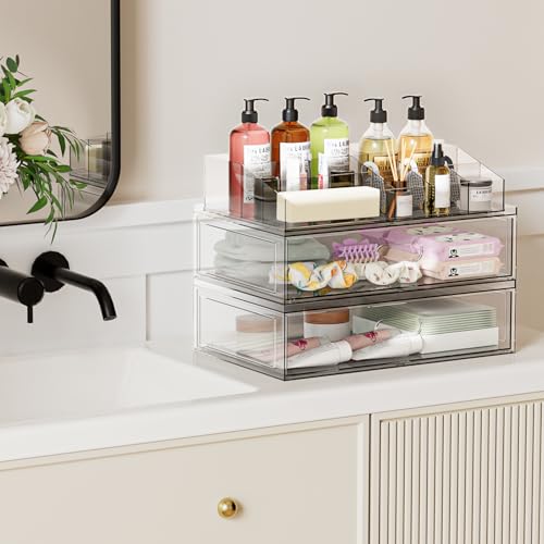 12'' Clear Acrylic Makeup Organizer with Drawers | Stackable