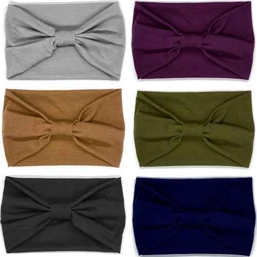 IVARYSS Wide Headbands for Women, Solid Knotted Head Wraps Turbans, Large African Style Head Bands Hair Accessories, 6 Pack