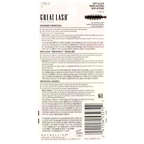 Maybelline Great Lash Mascara Very Black 0.43 oz, Pack of 2