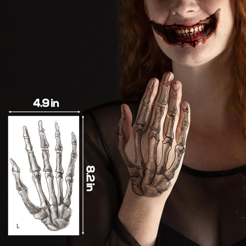 Skeleton Hand Temporary Tattoos - 4 Sheets Halloween Costume