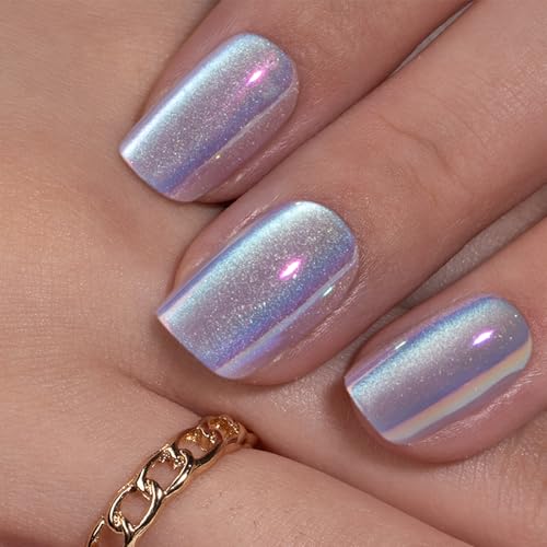 CurvLife Chrome Square Cat Eye Press-On Nails - Purple Soft Gel, Long-Lasting, Includes Nail Glue & Tabs