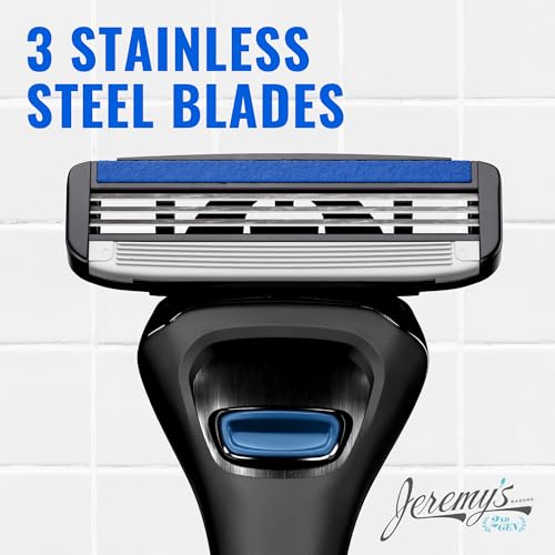 Jeremy's Razors for Men - Sprint 3 Razor Blade Refills - 8 Cartridges (Fits All 2nd Gen Jeremy's Razor Handles) - Stainless Steel, Lubricating Strip, Easy Rinse Design - Men's Shaving Blades Refill