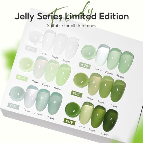PEACECOLOR Green Jelly Gel Polish Set - 6 Colors 10ML