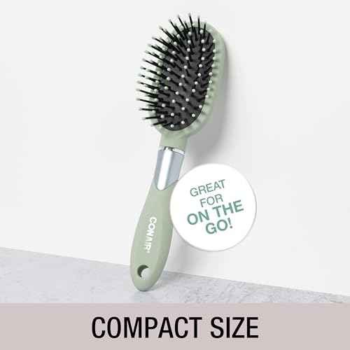 Conair Velvet Touch oval cushion hair brush - Travel Hairbrush- Detangling - ideal for curly or straight styles - detangler brushes - women or men - Sage Green