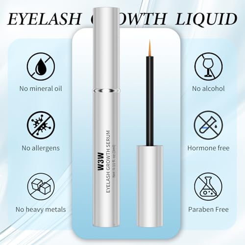 W3W Eyelash Growth Serum for Longer, Thicker Lashes ? Lash Enhancer with Natural Peptides & Caffeine, Gentle Lash Conditioner for Women, 3ml