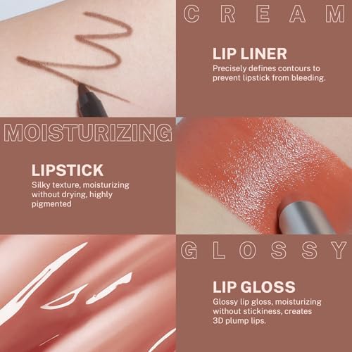 Noerrors 3Pcs Lip Combo Set - Liner, Lipstick & Gloss