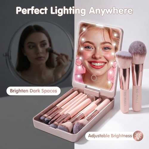 BS-MALL 14-Piece Makeup Brush Set with LED Mirror