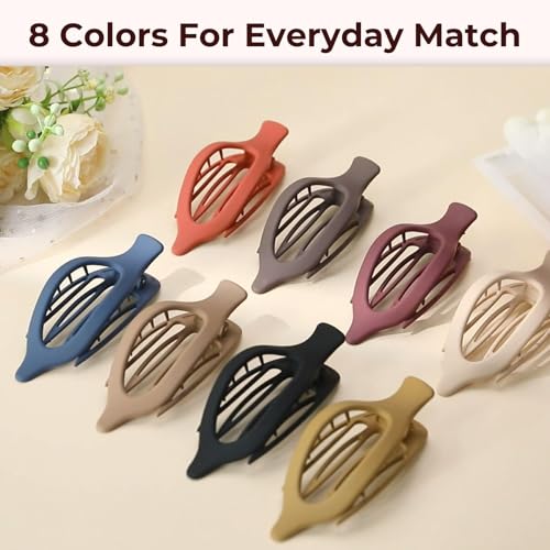 Flat Hair Clips 8-Pack - Matte Claw Clips for Thick Hair