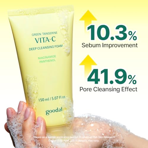 GOODAL Green Tangerine Vitamin C Cleansing Foam for Sensitive Skin | Gentle Formula for Deep Cleansing, Rich, Daily Foaming Face Wash, Non-Irritating, Clarifying, Moisturizing (5.07 fl oz)
