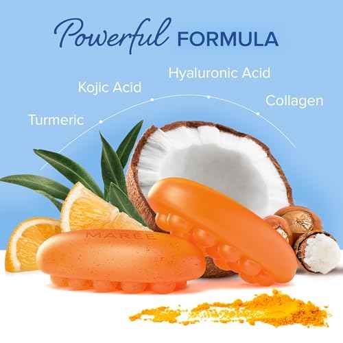 MAREE Kojic Acid Soap & Scrub - Brightening Kojic Acid and Turmeric Soap for Dark Spot and Hyperpigmentation - Dark Spot Remover for Face & Body Wash - Acido Kojico Cream Bar Soaps