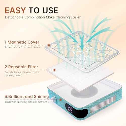 Nail Dust Collector, Cordless Dust Collector Nail Tech, Powerful Vacuum Fan Vent Dust Collector Extractor Dust Suction Machine for Acrylic Nails Polishing, Nail Salon, Lake Blue