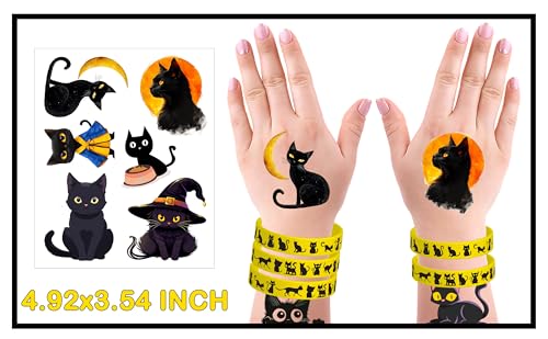 152 Black Cat Temporary Tattoos - 24 Sheets Halloween Party Favors