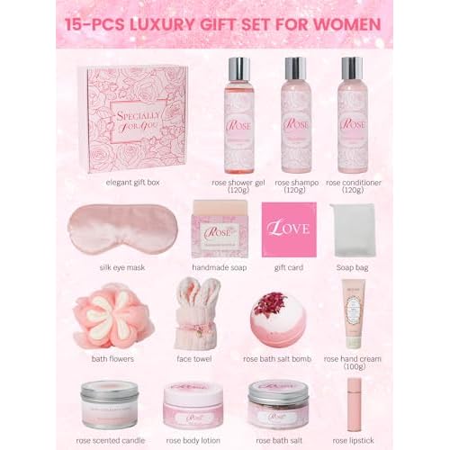 Mother's Day Gifts Set 16Pcs Rose Spa Bath & Body Care Set with Bath Bombs & Lotions, Relaxing Home Spa Gift Kit for Mom Wife Girlfriend, Ideal for Mother¡¯s Day Birthday Women Gift Sets