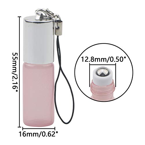 10Pcs Glass Roll-on Bottles 5ml 1/6oz Pink Pearly Roller Vials for Essential Oils Fragrance Perfume Aromatherapy Lip Balms