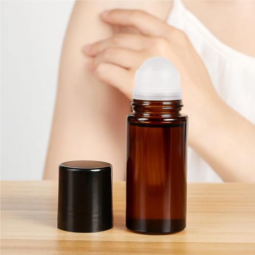 4-Pack 50ml Amber Glass Roller Bottles - Refillable & Leak-Proof