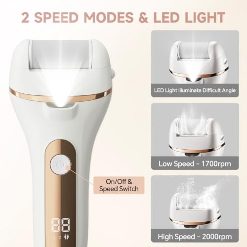 Electric Foot Callus Remover - Rechargeable, Waterproof with 3 Roller Heads & LED Display
