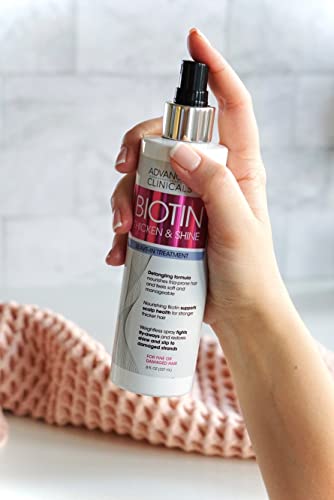 Advanced Clinicals Biotin Hair Spray Thicken & Shine Leave In Treatment, Biotin Detangling Formula Nourishes Fine, Damaged, Or Frizz Prone Hair & Supports Scalp Health For Strong Thick Hair, 8 Fl Oz
