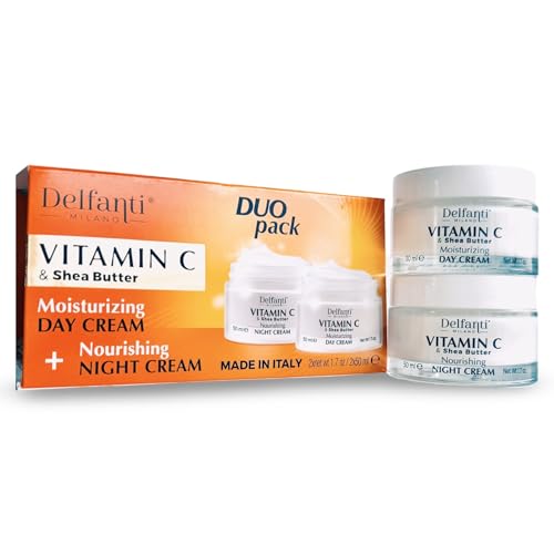 Delfanti-Milano ? VITAMIN C & SHEA BUTTER? DUO pack ? Day + Night Creams ? Face, Neck D?collet? Moisturizing and Nourishing Cream for renewed complexion ? Made in Italy