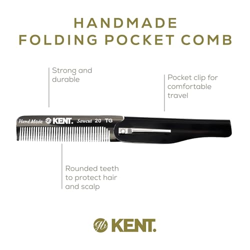 Kent Set Men's Hair Pocket Combs, 81T X-Small, FOT All Fine Tooth, 20T Fine Tooth Folding Comb. Best Hair, Beard and Mustache Grooming Kit for Travel and Home Care, Handmade in England