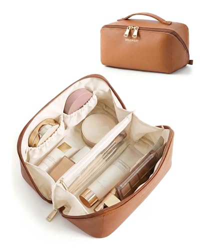 BAGSMART Makeup Bag Travel Cosmetic Organizer Brown