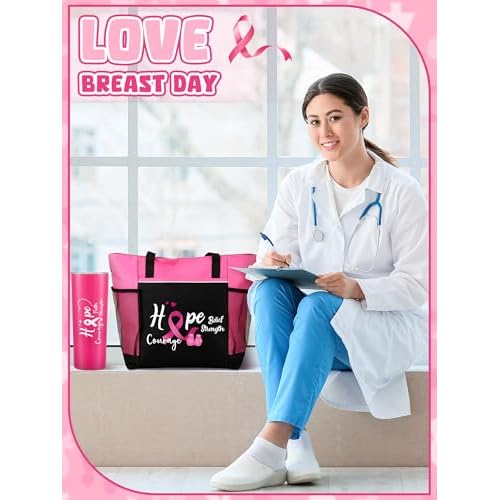 Paterr 2 Pack Breast Cancer Awareness Gifts Chemo Bags and Totes Chemo Care Package for Women Breast Cancer Accessories(Classic Pink,Breast Cancer)