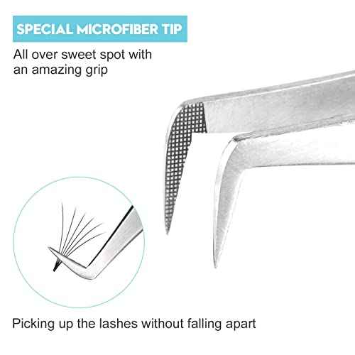 Ms.Queen Lash Tweezers for Eyelash Extensions,Professional 5Pcs Fiber Tip Curved Isolation 45 90 Degree Boot Volume Lash Tweezers for Extensions, Blue