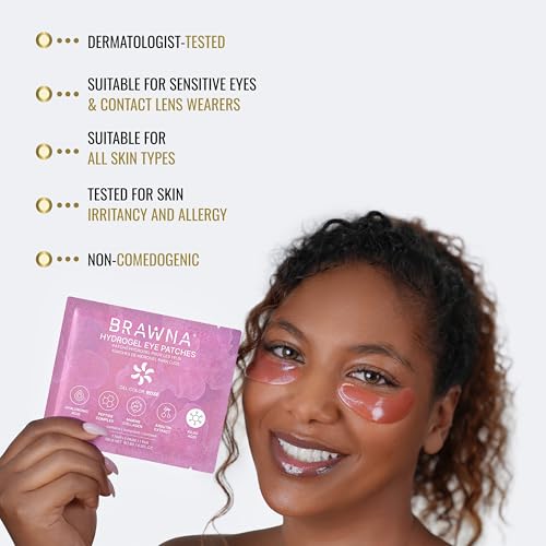BRAWNA Rose Cooling Eye Patches for Dark Circles & Puffiness - 24 Pairs