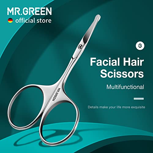 MR.GREEN Facial Hair Scissors Rounded Nose Hair Scissors Stainless Steel Mustache Beard Eyebrows Eyelashes Trimming Clippers (Mr-2002)