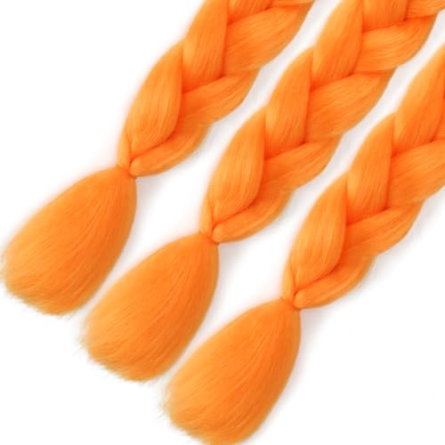 Colorful Braiding Hair Extensions 24 Inch 3 Packs Synthetic High Temperature Jumbo Braids Hair Crochet Hair Extension for Braiding.Orange.