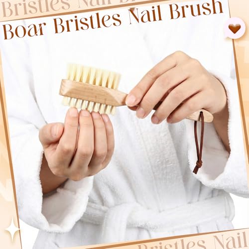 Wooden Nail Brush with Dual Boar Bristles - 2 Pack for Manicure & Pedicure