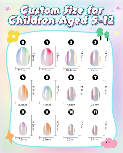 Kids Press On Nails, 24-Piece Glitter Fake Nail Kit Ages 5-12