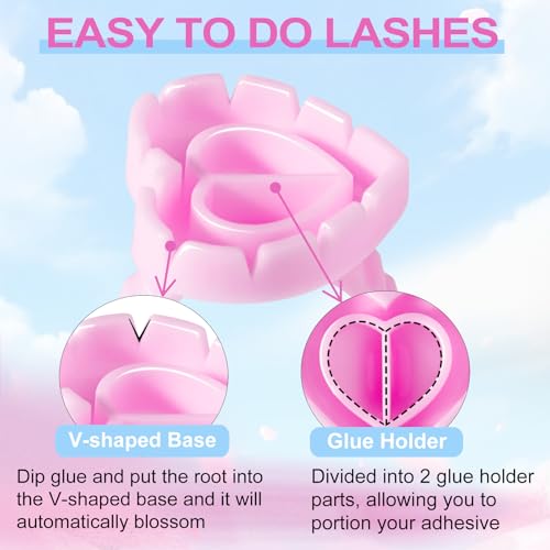 NXJ INFILILA Glue Rings for Eyelash Extensions 300PCS Disposable Rings for Lashes Lovely Heart Shape, Makeup Plastic Nail Art Lash Glue Holder Cups for Extension Supplies Pink