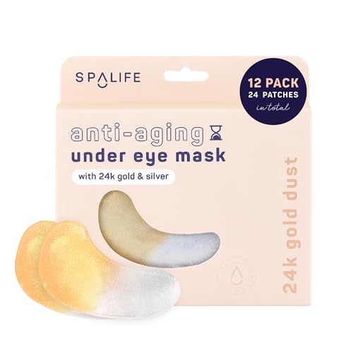 SpaLife Beauty Anti-Aging Under Eye Masks – Hydrogel Eye Patches for Fine Lines, Dryness, & Dullness with 24K Gold, Colloidal Silver – 2-in-1 Skincare Treatment – 24 Pairs