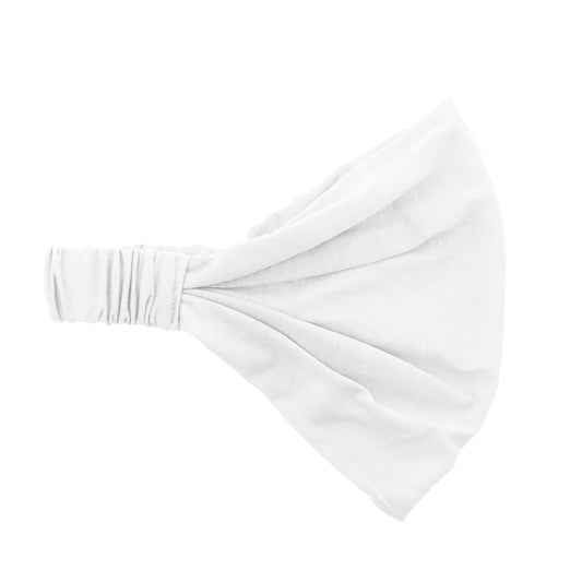 Motique Accessories White Wide Cotton Head Band Solid Boho Yoga Style Soft Hairband