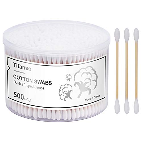 tifanso Natural Wooden Double-Tip Cotton Swabs with Storage Box (500 Count)