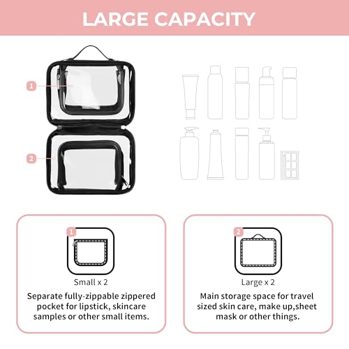 GRANNY SAYS TSA Approved Toiletry Bag, Clear Makeup Bag, Travel Toiletry Bag for Women, Leather Travel Cosmetic Bag, Portable PVC Waterproof Bag, Small Makeup Organizer, Black