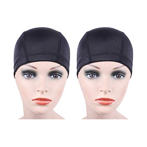 YANTAISIYU 2 pcs/lot Black Dome Caps Wig Caps for Wig Making Stretchable Hairnets Wig Cap with Wide Elastic Band (Dome Cap M)