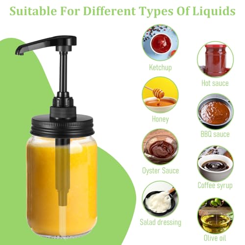 6 Packs Mason Jar Pump Lid for Regular Mouth Jars, Leak-Proof 2.8 Inch Mason Jar Soap Dispenser Pump Lid for Honey, Syrup, Liquid Condiments, Ketchup, Coffee and More