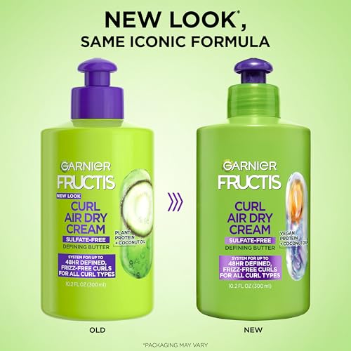 Garnier Fructis Curl Nourish Air Dry Cream, Sulfate Free Defining Butter Leave-in Conditioner, 10.2 Fl Oz, 2 Count (Packaging May Vary)