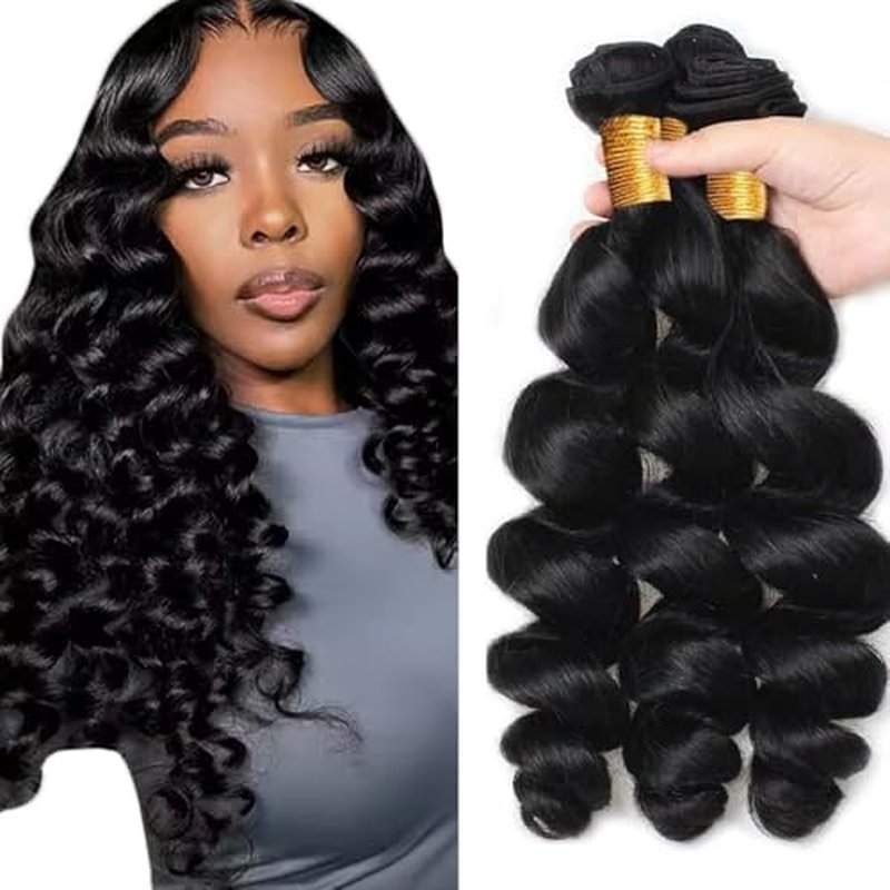 #1B Loose Deep Wave Human Hair Bundles 14" 3-Pack
