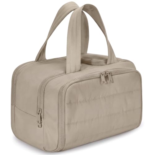 Brown Travel Makeup Bag with Hanging Hook Waterproof Organizer for Women