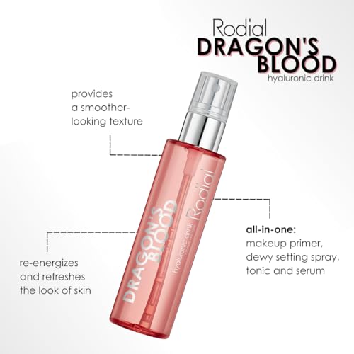 Rodial Dragon's Blood Hyaluronic Drink 3.4 fl.oz - Re-energize and Refresh - Hydrating Makeup Primer, Dewy Setting Spray, Tonic and Serum in One