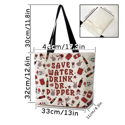 Cute Aesthetic Dr. Pepper Tote Bag with Zipper Pocket - Lightweight & Washable