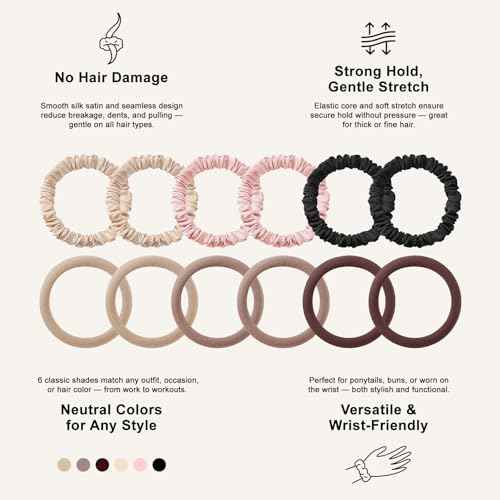 12Pcs Silk Scrunchies Hair Ties Set, No Damage Cotton Seamless Hair Bands for Women & Girls, 2.36 Inches Large Nylon Ponytail Holders