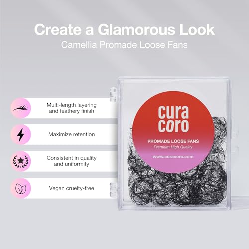Curacoro Camellia Promade Fans - Handmade Volume Promade Eyelashes Fans 5D to 10D, C CC D Curl, Thickness 0.03~0.07mm, 7-14mm Mix Lengths, Professional Long-Lasting Promade Lash Fans