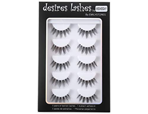 DESIRES LASHES Natural Wispy False Eyelashes - 5 Pairs Clear Band