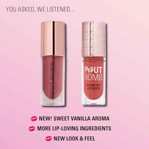 Revolution, Pout Bomb Plumping Lip Gloss, High-Shine for Glossy, Fuller & Plump Lips with Hyaluronic Acid & Peptides, Vegan & Cruelty-Free, Sheer Milky Nude, 0.15 fl oz